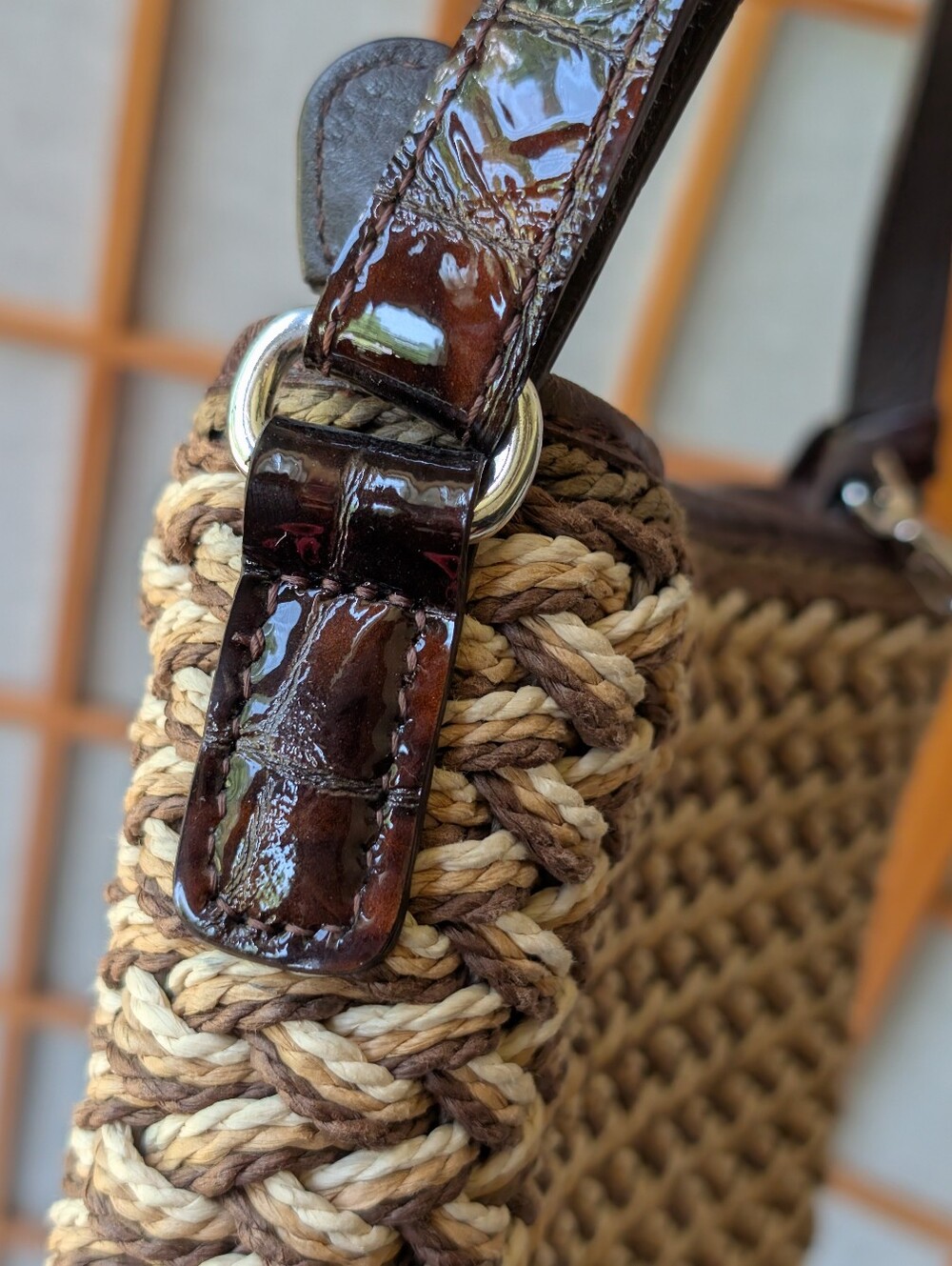 Brighton Straw Purse - Leather + Silver Accents - Elana Crossbody Woven Jute Bag - Picture 5 of 10